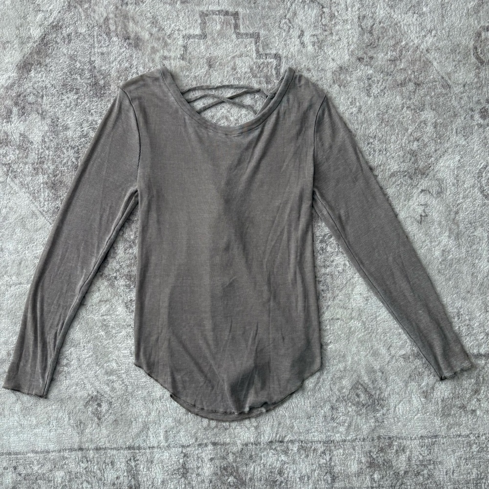 Chase Ribbed Long Sleeve Lace Up Back Top‎ Medium